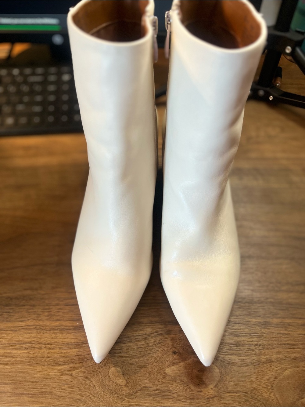 Franco Sarto Cream Pointed Toe Ankle Boots leather upper.